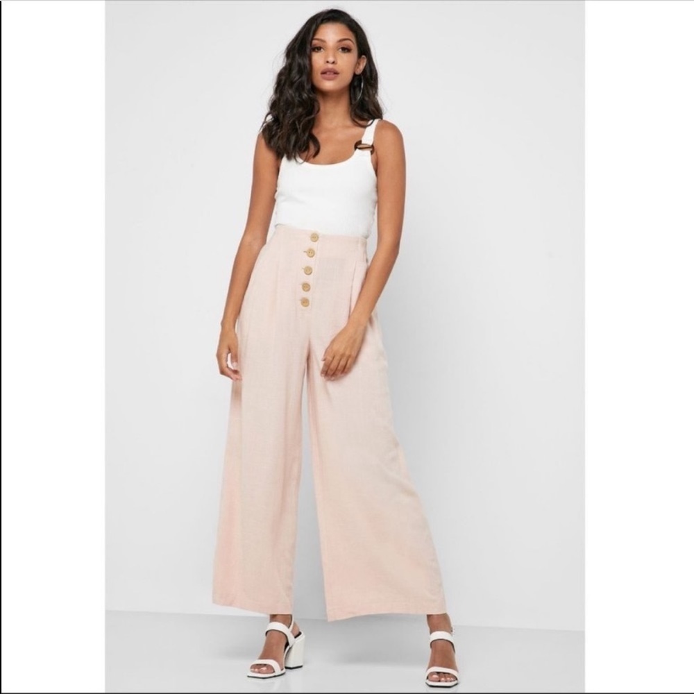 Topshop Coco Wide Leg‎ Crop Linen Blend Trousers